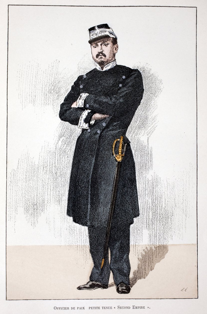 Officer of Peace, Small Second Empire Dress. Eau forte en couleurs, for illustration History of the corps des gardiens de la paix book published under the auspices of Louis Lepine, by Alfred Rey and Louis. by Unknown artist