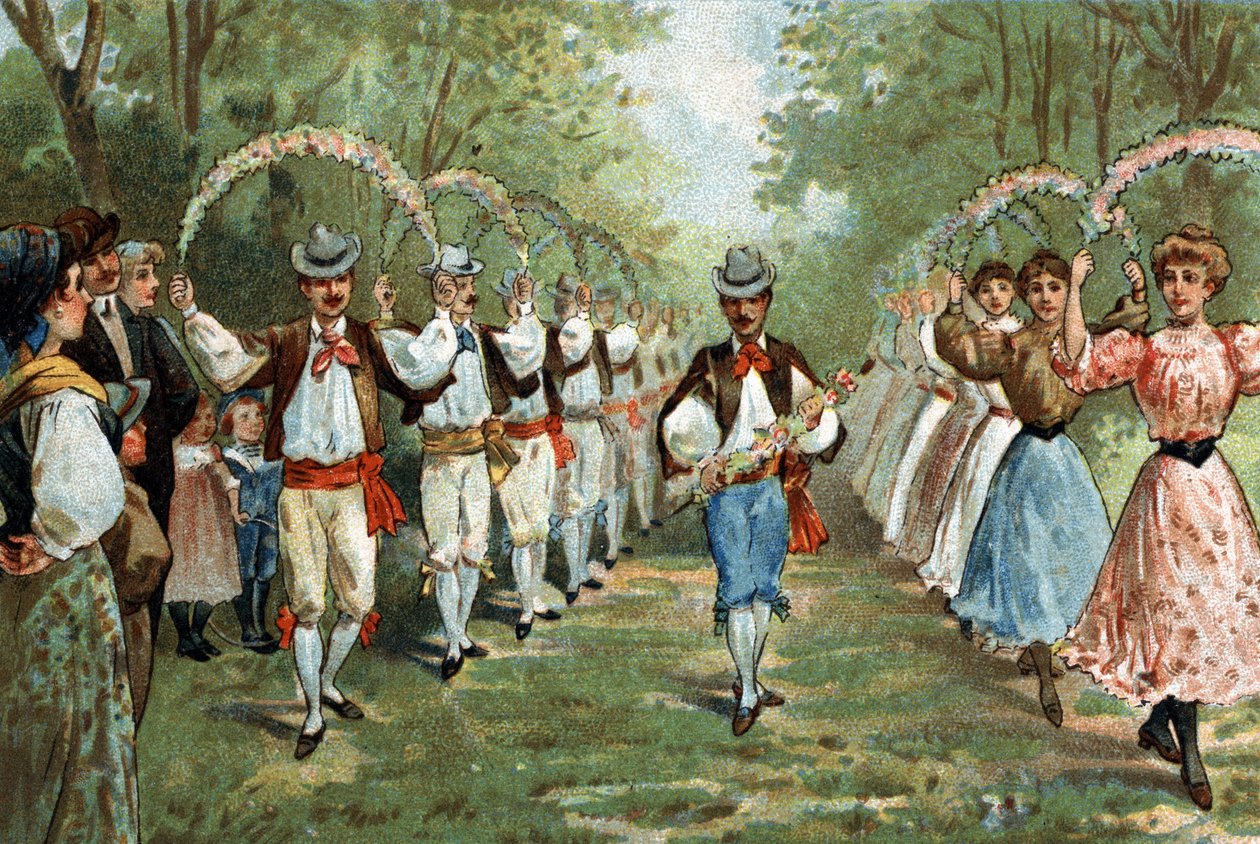 Old custom celebrated in the Languedoc region: the dance of the trellas. Chromolithography of the late 19th century by Unknown artist