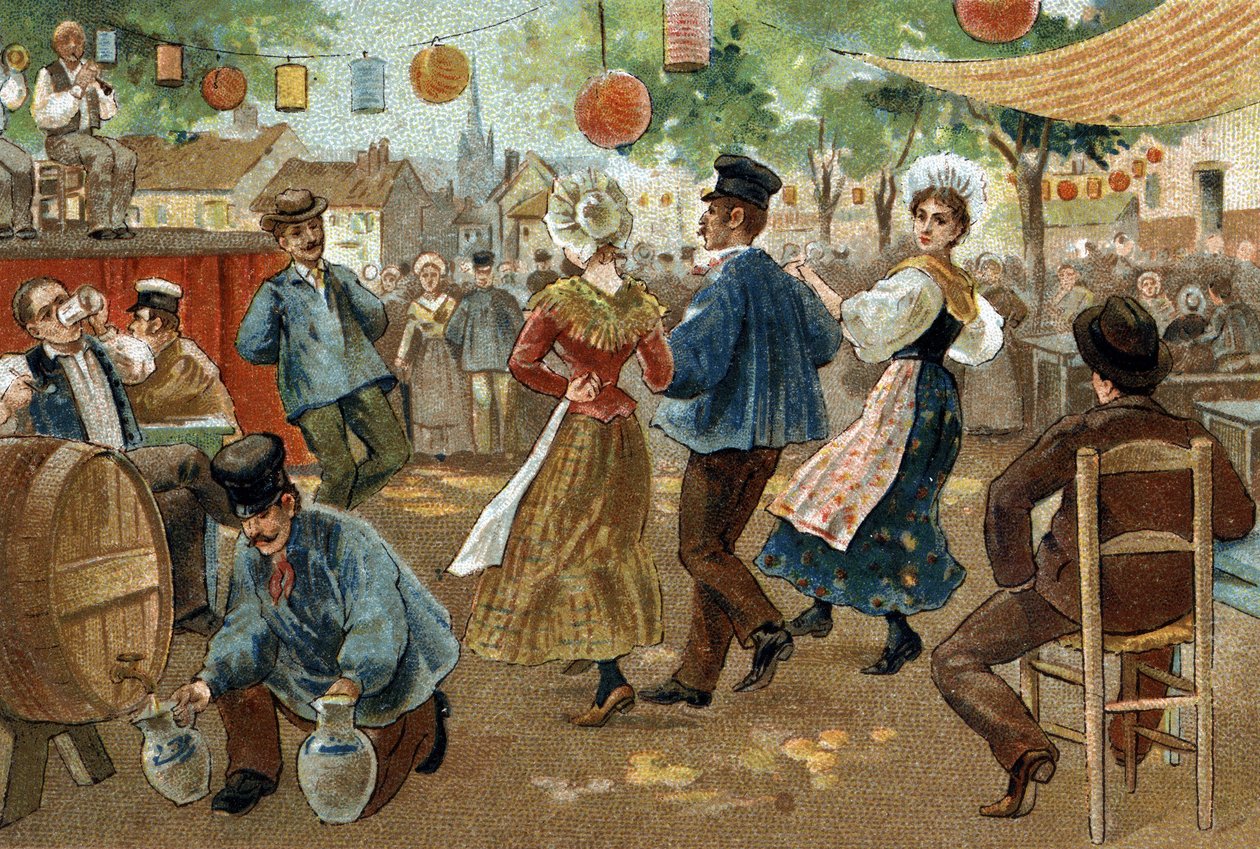 Old custom celebrated in the region of Flanders: Flemish Fair. Chromolithography of the late 19th century by Unknown artist