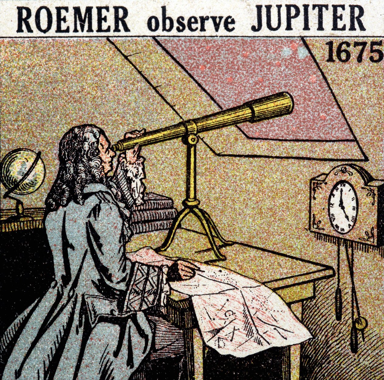Ole Christensen Romer (Olaus Roemer), Danish astronomer (1644-1710) observes the eclipses of Jupiter
