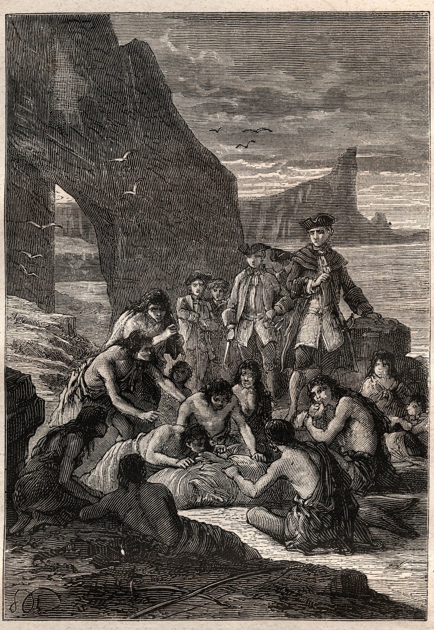 Vice-Admiral John Byron on One of the Islands of the Detroit of Magellan - Illustration by Unknown artist