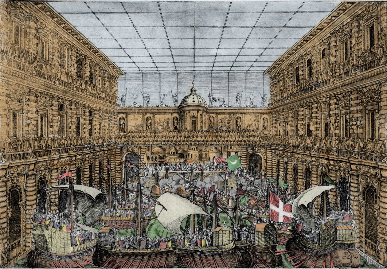 Orazio Scarabelli, Naval Battle Show (naumachia) rises in the courtyard ...