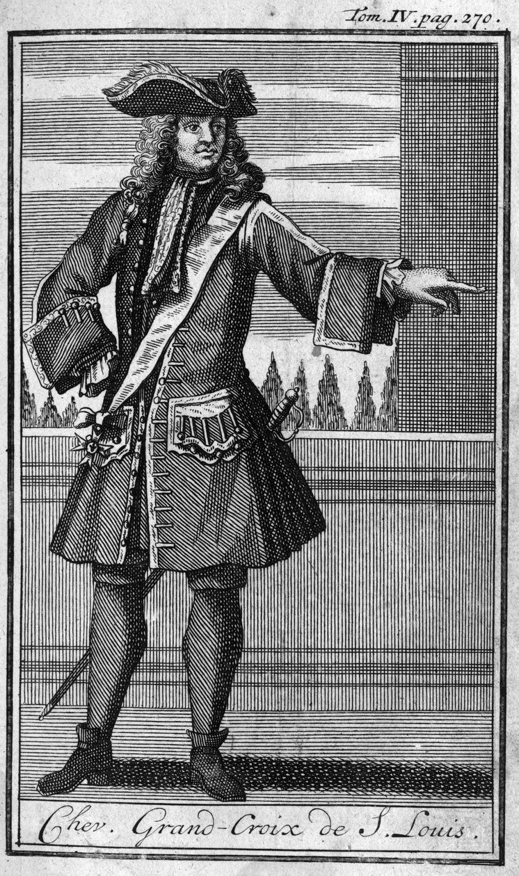 Orders of Chivalry. Chevalier Grand Cross of Saint Louis in France in the 17th century. In "History of military orders or knights, of the secular and regular militias of both sexes, which have been established so far. Edition taken from Abbe Giustini" by Unknown artist
