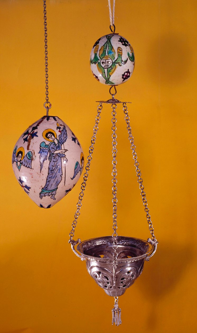 Polychrome faience balls with angels by Unknown artist