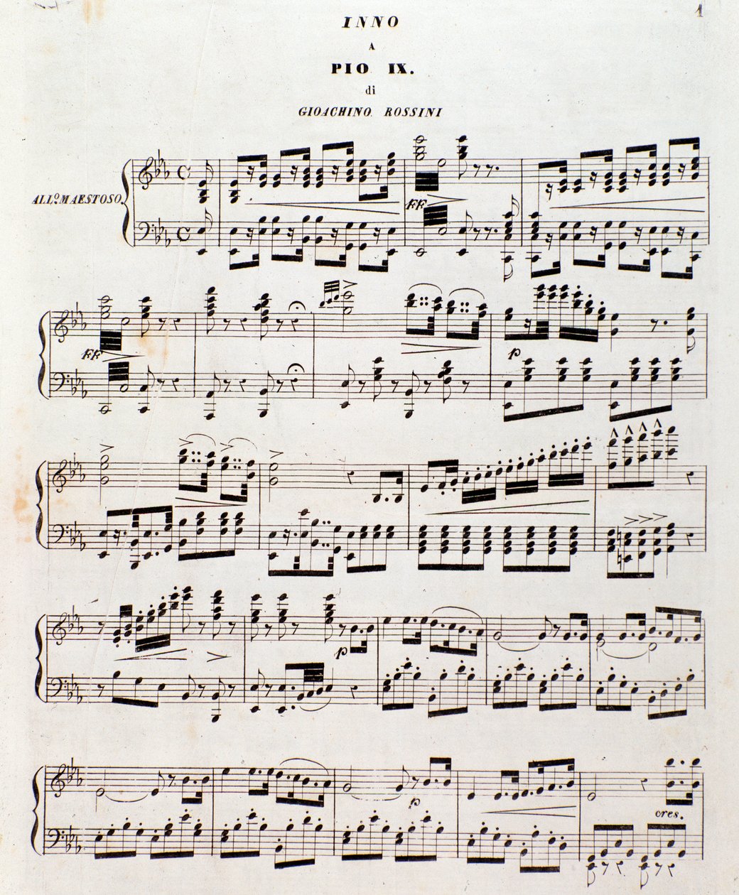 Page of musical score Popular hymn for Pius IX by Gioacchino Rossini by Unknown artist