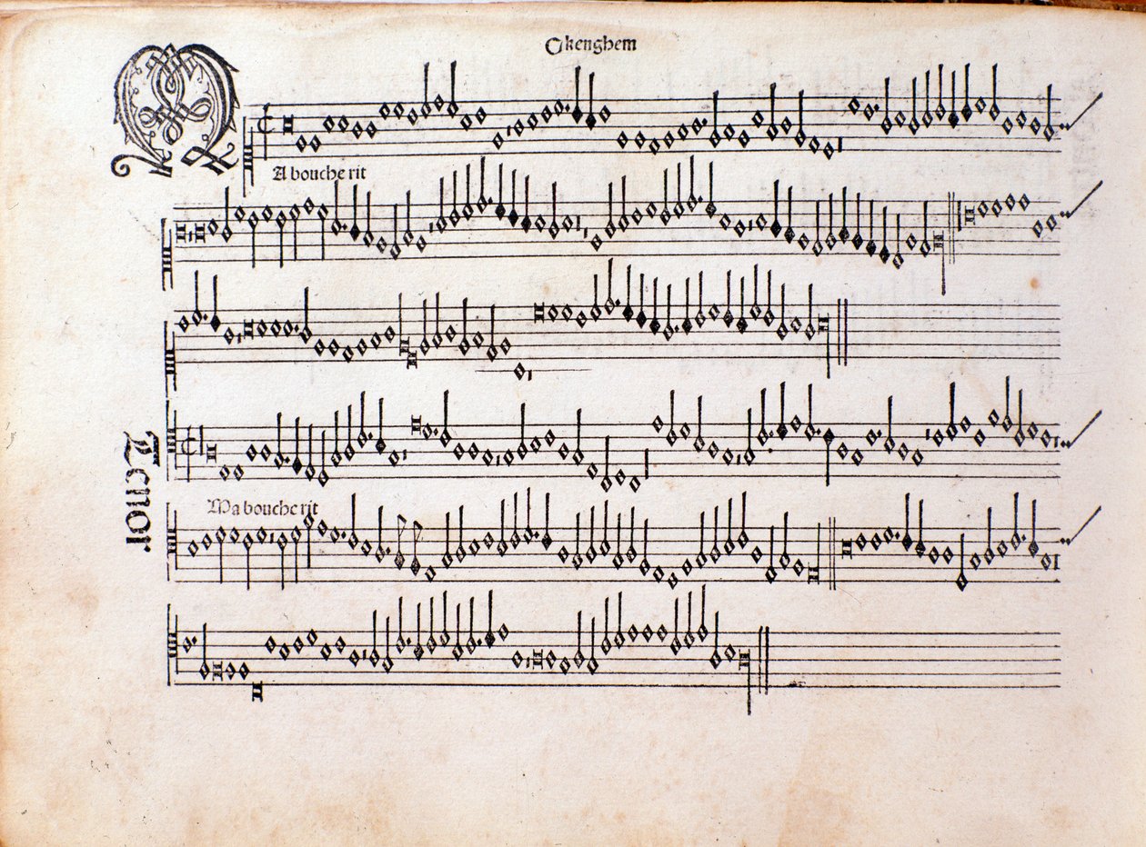 Page of musical score of Harmonice Musices Odhecaton by Ottaviano Petrucci (1501) by Unknown artist