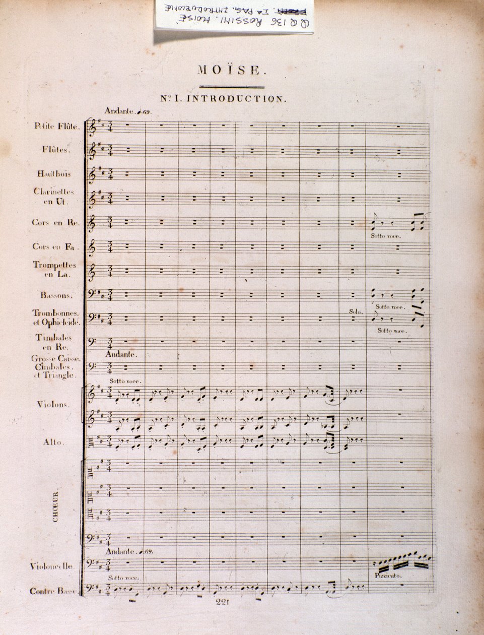 Page of musical score of Moses in Egypt by Gioacchino Rossini by Unknown artist