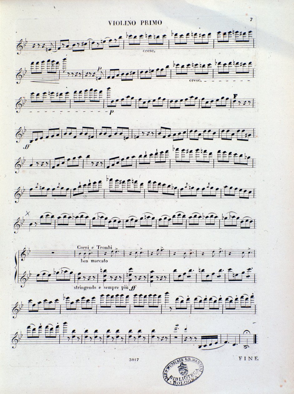 Page of Musical Score of First Violin of Overture No. 11 by Kalliwoda
