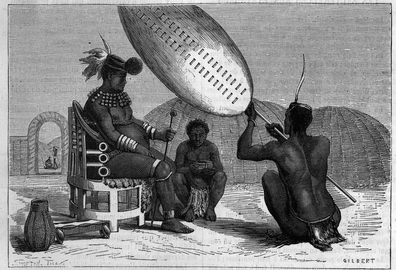 Panda, late king of the Zulu. Engraving in 