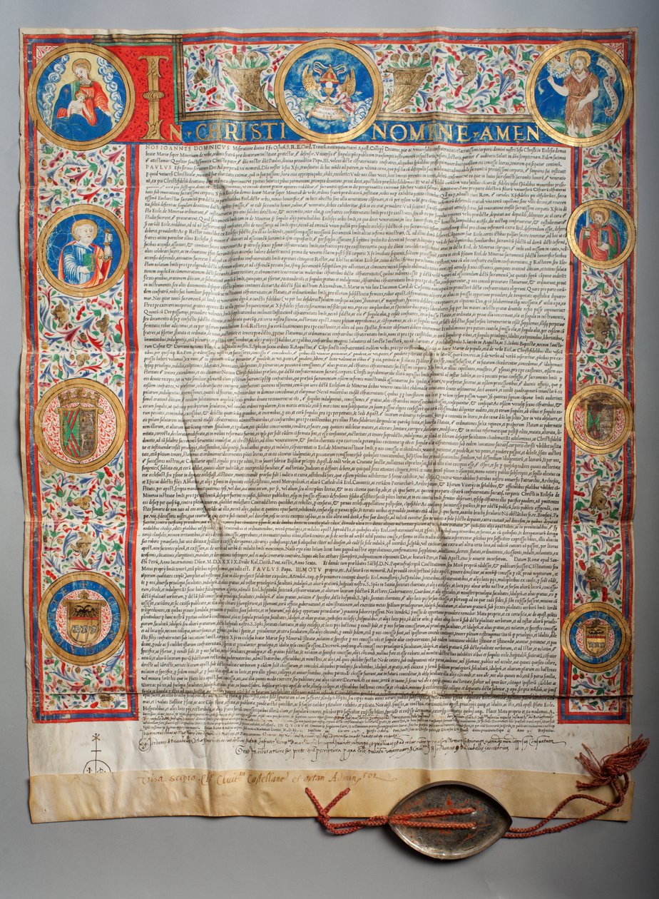 Papal Bull. Pope Paul III, Eucharistic. Parchment. Miniature Painting. 1535 by Unknown artist