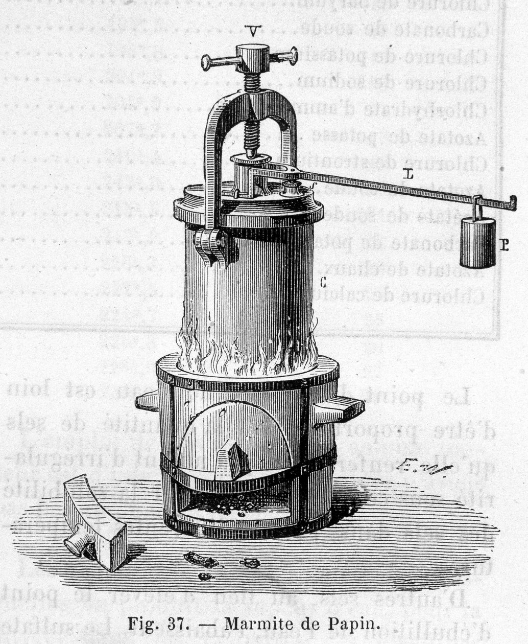 Papin pot (ancestor of the minute cocote) - engraving by Unknown artist