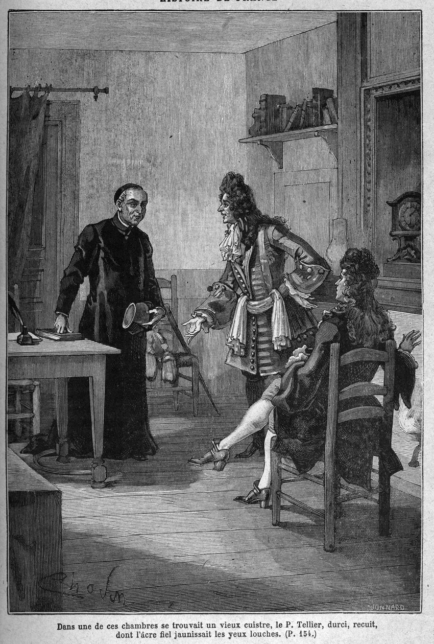 Paris, Convent of the Jesuites (now Charlemagne College): Pere Michel Le Tellier (1643-1719), Jesuit confessor of the King of France Louis XIV. Engraving of the 19th century. In 