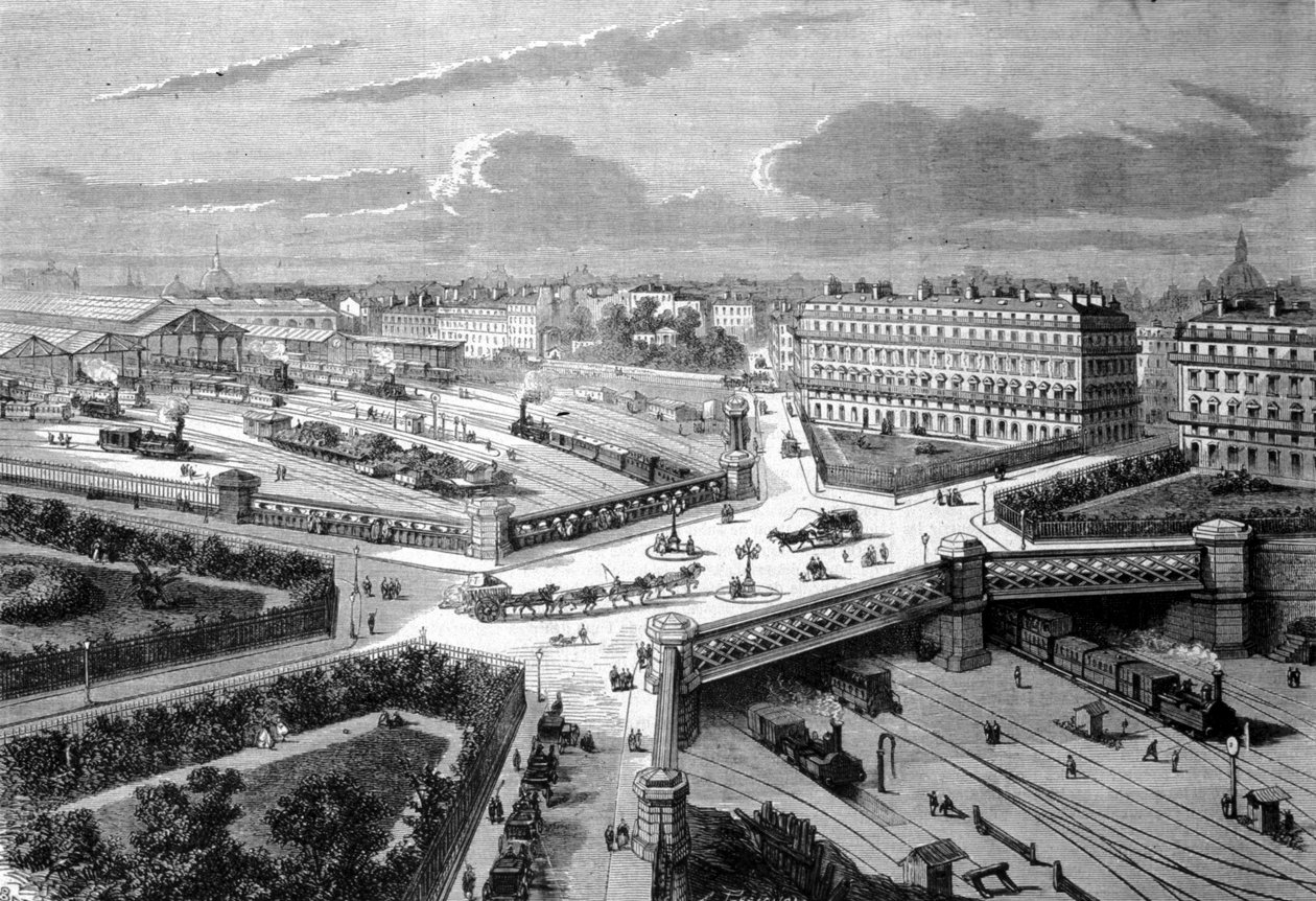 Paris, the new place of Europe on the western railways. 1868. Engraving of the 19th century by Unknown artist