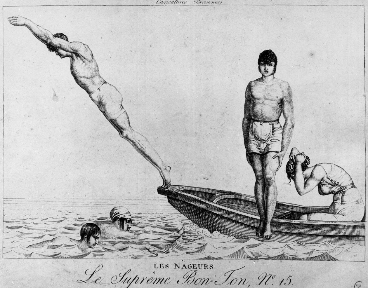 Parisian Cartoon: Swimmers, Men Diving from a Boat - The Supreme Bon-Ton, No.15, Musee Carnavalet by Unknown artist