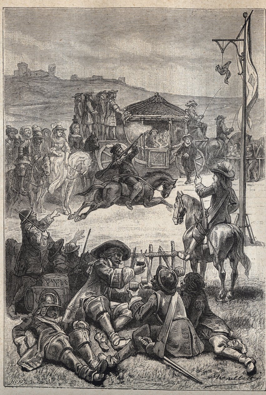 Parrot Shooting - 19th century illustration for the historical novel 