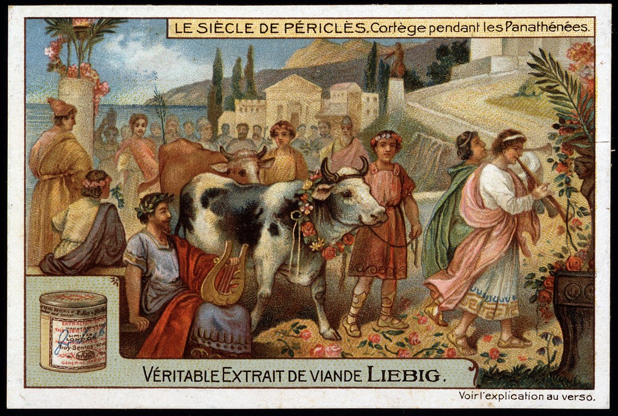 Pericles century (495-429 BC): cortege during panathenaic festival - Liebig chromolithography by Unknown artist