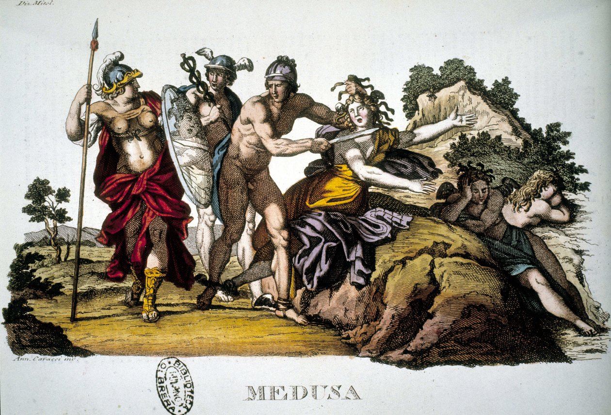 Perseus and the Medusa, one of the three Gorgones - in Dizionario mitologico by Unknown artist