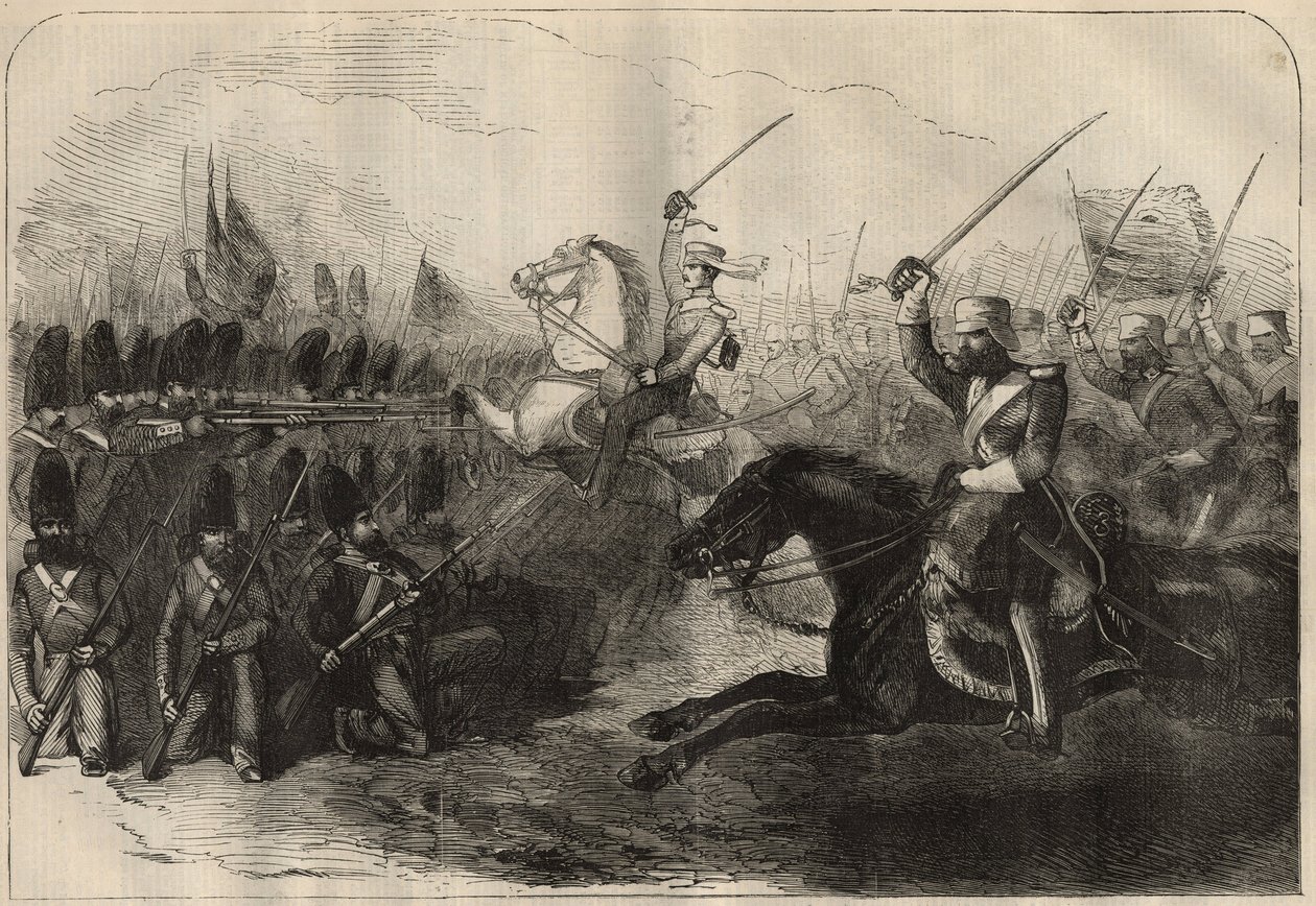 Persian Anglo War: The Charge of the 3rd British Indo Cavalry Commanded by Captain Forbes During the Battle of Koosh-Ab on February 8 by Unknown artist