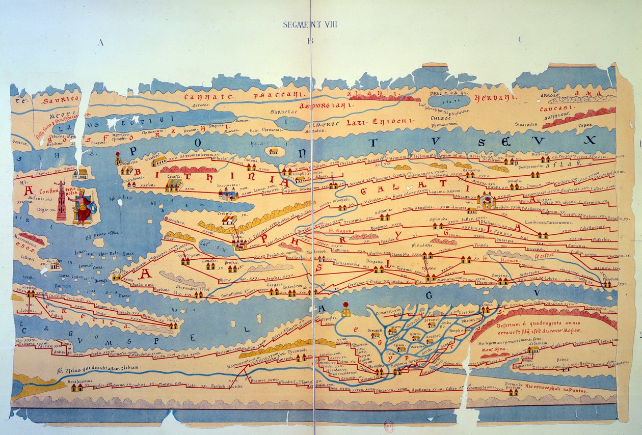 Peutinger Table Representing the Roman Ways in Egypt and Turkey. Road Map of the 13th Century Based on a Map of the Roman Empire of the 3rd Century by Unknown artist