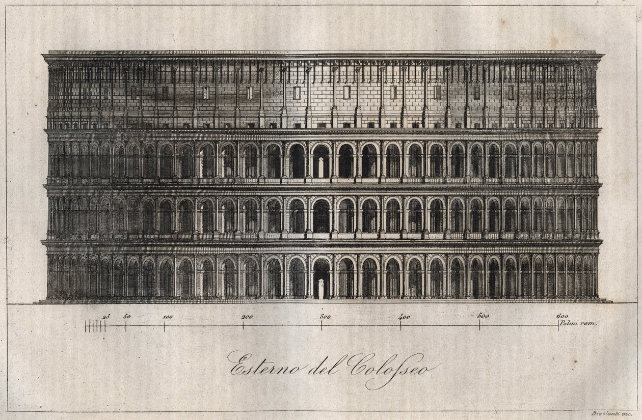 Exterior of the Coliseum in Rome - engraving from 