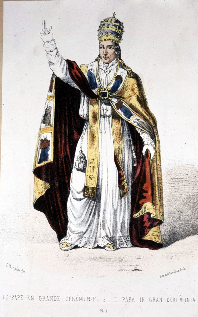 Pope Pius IX in a Great Ceremony Dress - Engraving by Unknown artist