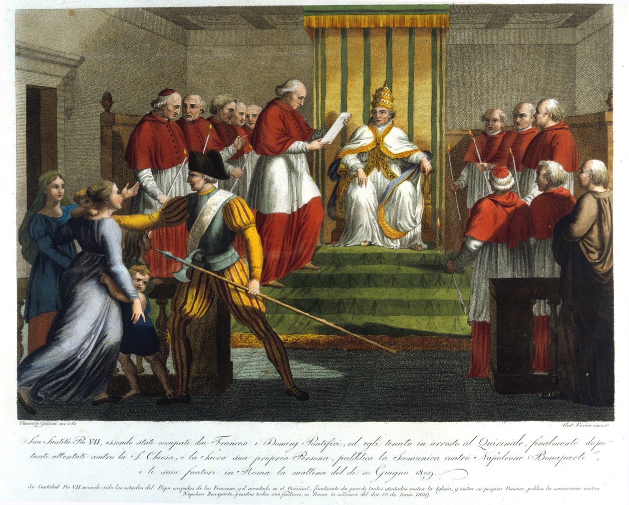 Pope Pius VII Excommunicating Napoleon Bonaparte on 10 June 1809 (Engraving, 19th Century) by Unknown artist