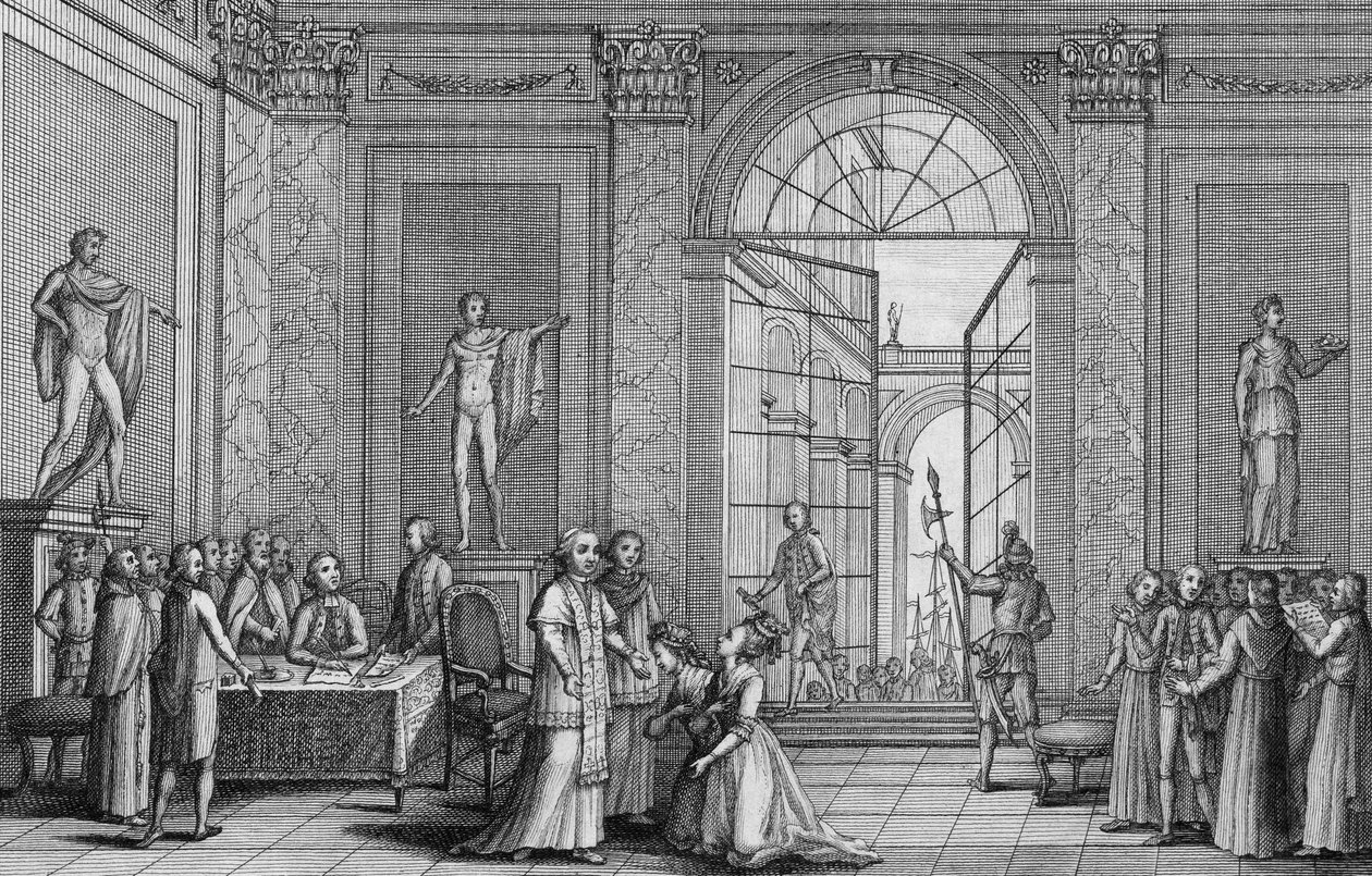 Pope Pius VI received two daughters of Louis XV (Madame Marie Adelaide and Madame Marie Therese Victoire de France) in 1791 - engraving by Unknown artist