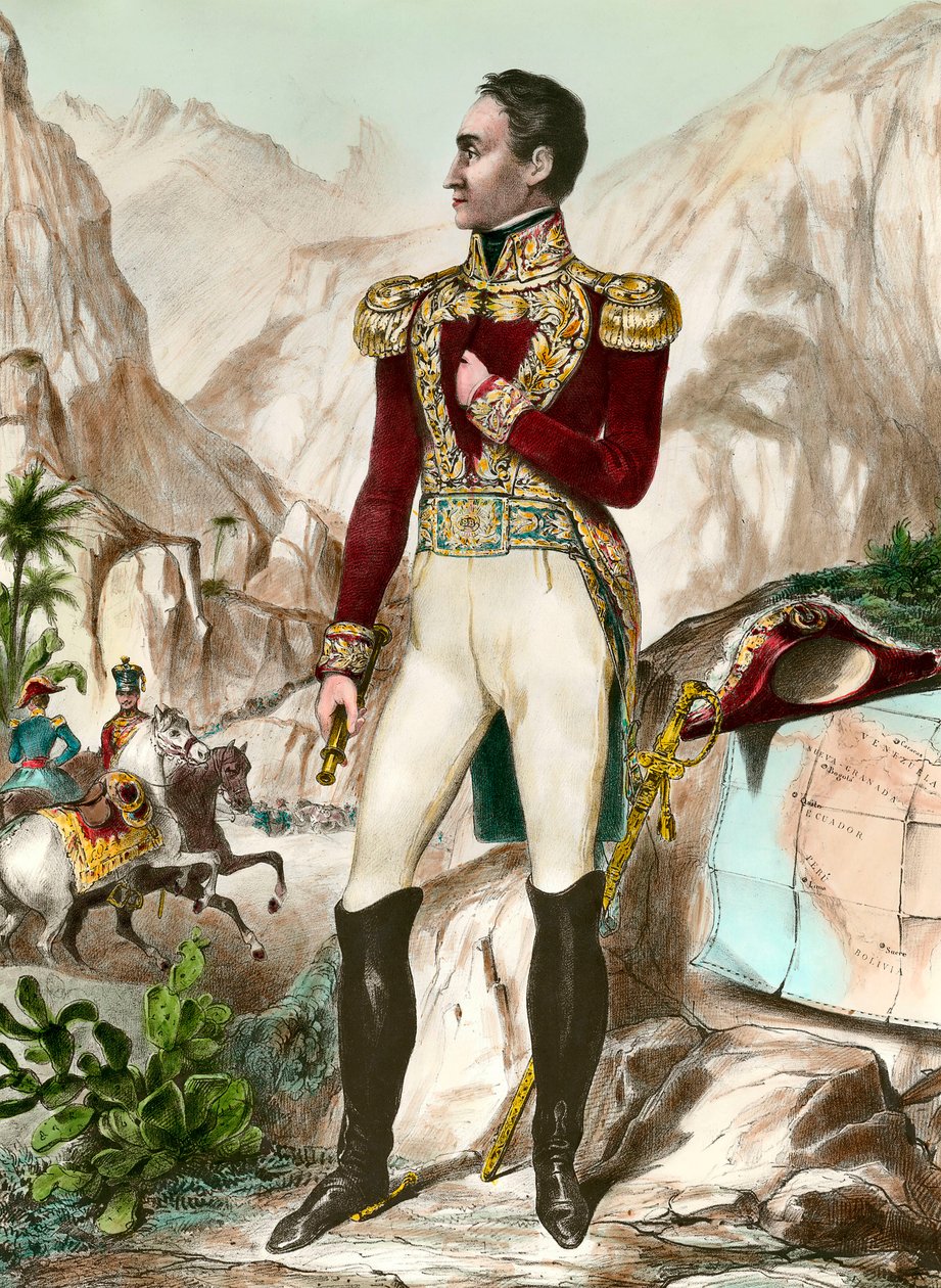 Full-length portrait of Simon Bolivar, South American general (engraving) by Unknown artist