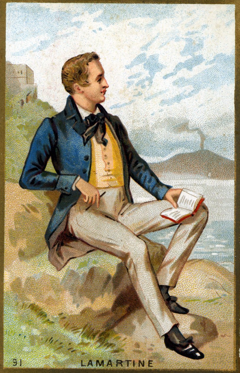 Portrait of Alfonso de Lamartine (1790 - 1869) French poet. 19th century chromolithography by Unknown artist