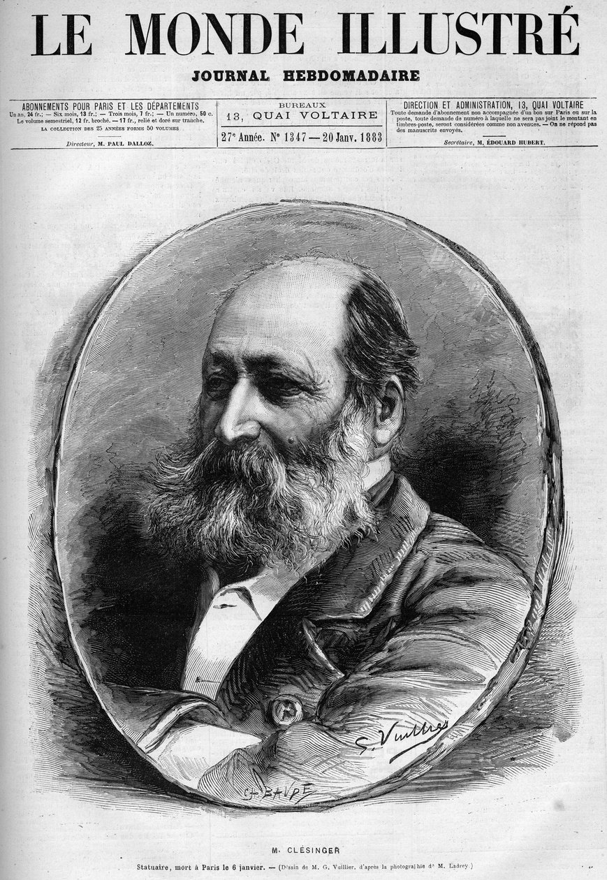 Portrait of Auguste Clesinger, French sculptor and painter. In Le Monde Illustre 1883. by Unknown artist