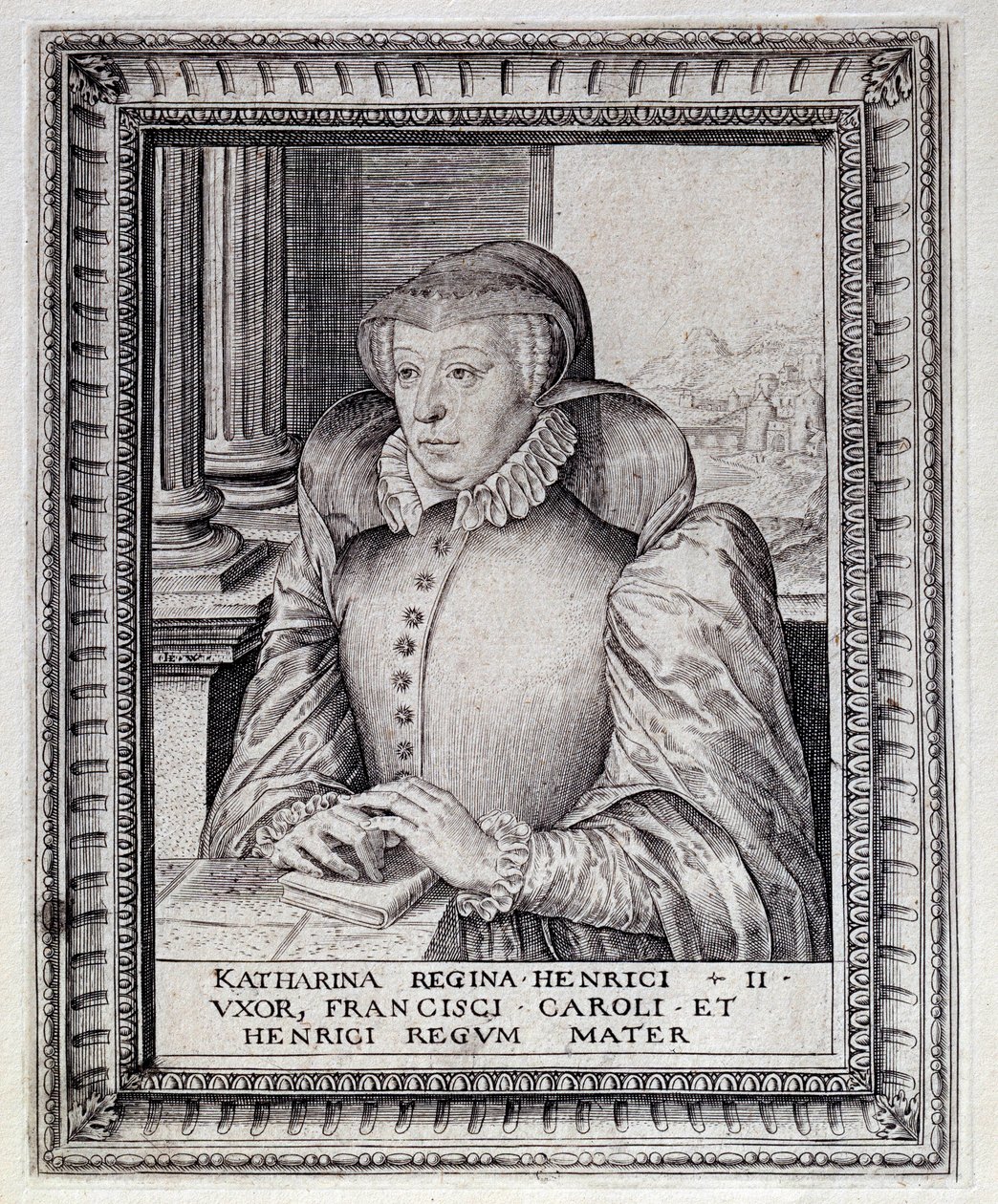 Portrait of Catherine de Medicis, Queen of France. Engraving of the 16th Century. Pau, Musee Du Chateau by Unknown artist