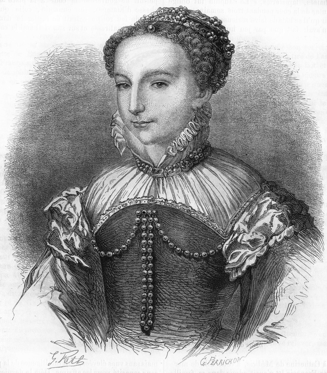 Portrait of Catherine de Medicis (Caterina de Medici) (1519-1589) wife of Henry II King of France. 19th century engraving by Unknown artist