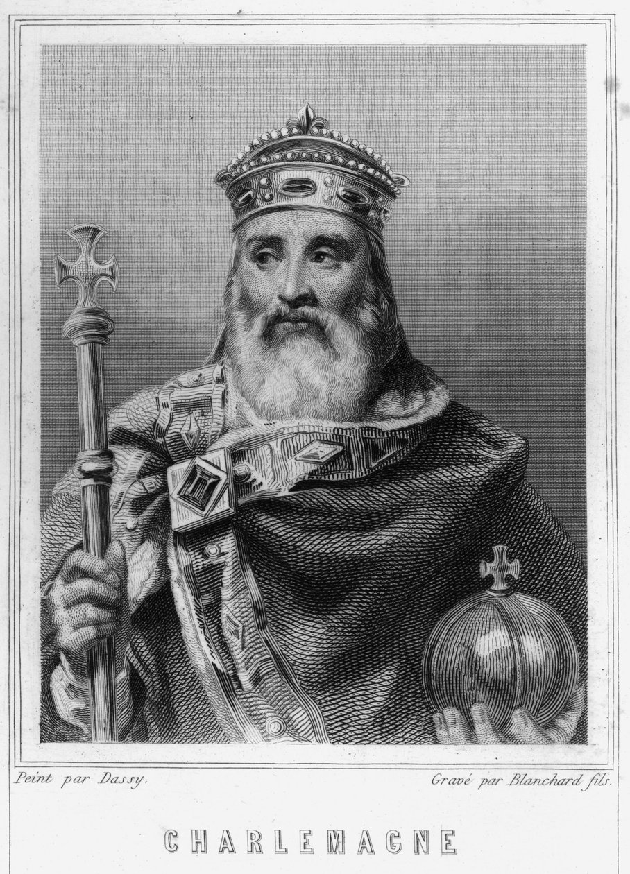 Portrait of Charlemagne (742 - 814), King of France - in “Histoire des Français” by Lavallée, engraving by Unknown artist