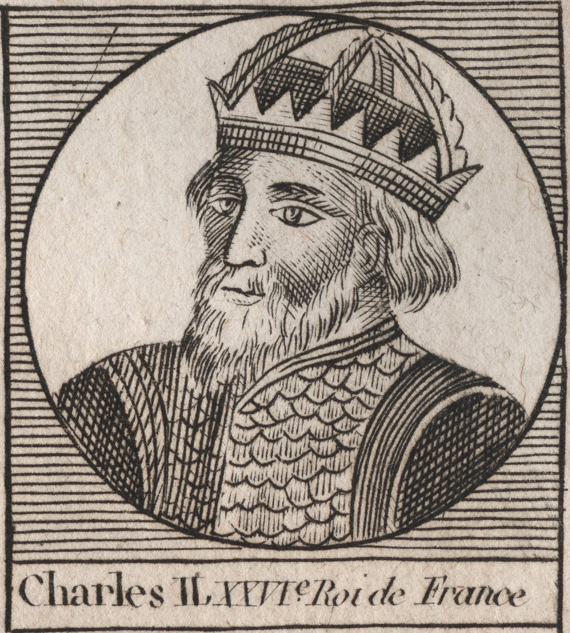 Portrait of Charles II the Bald (823-877), King of France - engraving from “Instruction sur l