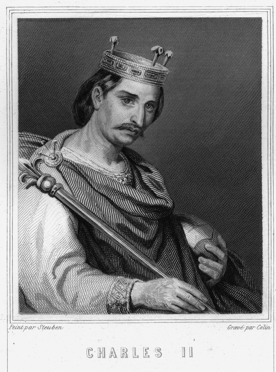 Portrait of Charles II the Bald (823 - 877), King of France - in “Histoire des Français” by Lavallée, engraving, sd by Unknown artist