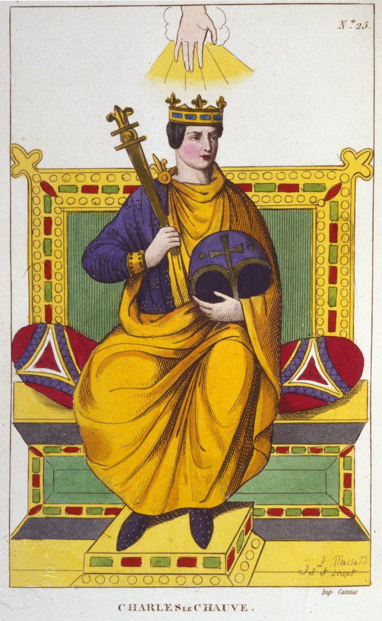 Portrait of Charles II the Bald, King of France (823 - 877) (engraving from 1830) by Unknown artist