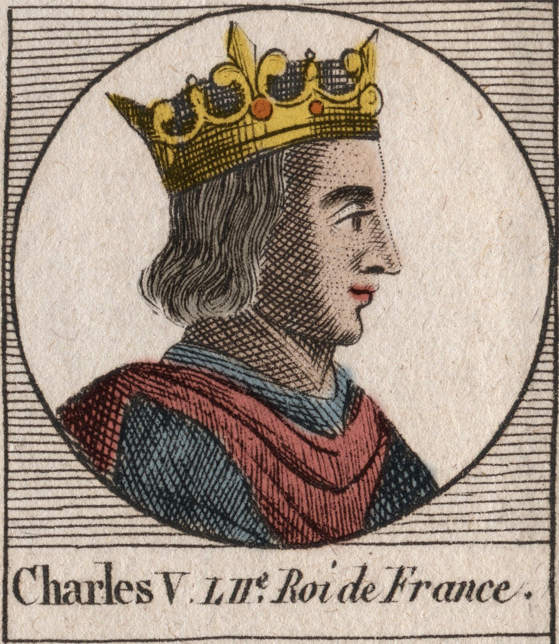 Portrait of Charles V the Sage (1338 - 1380) - engraving from 