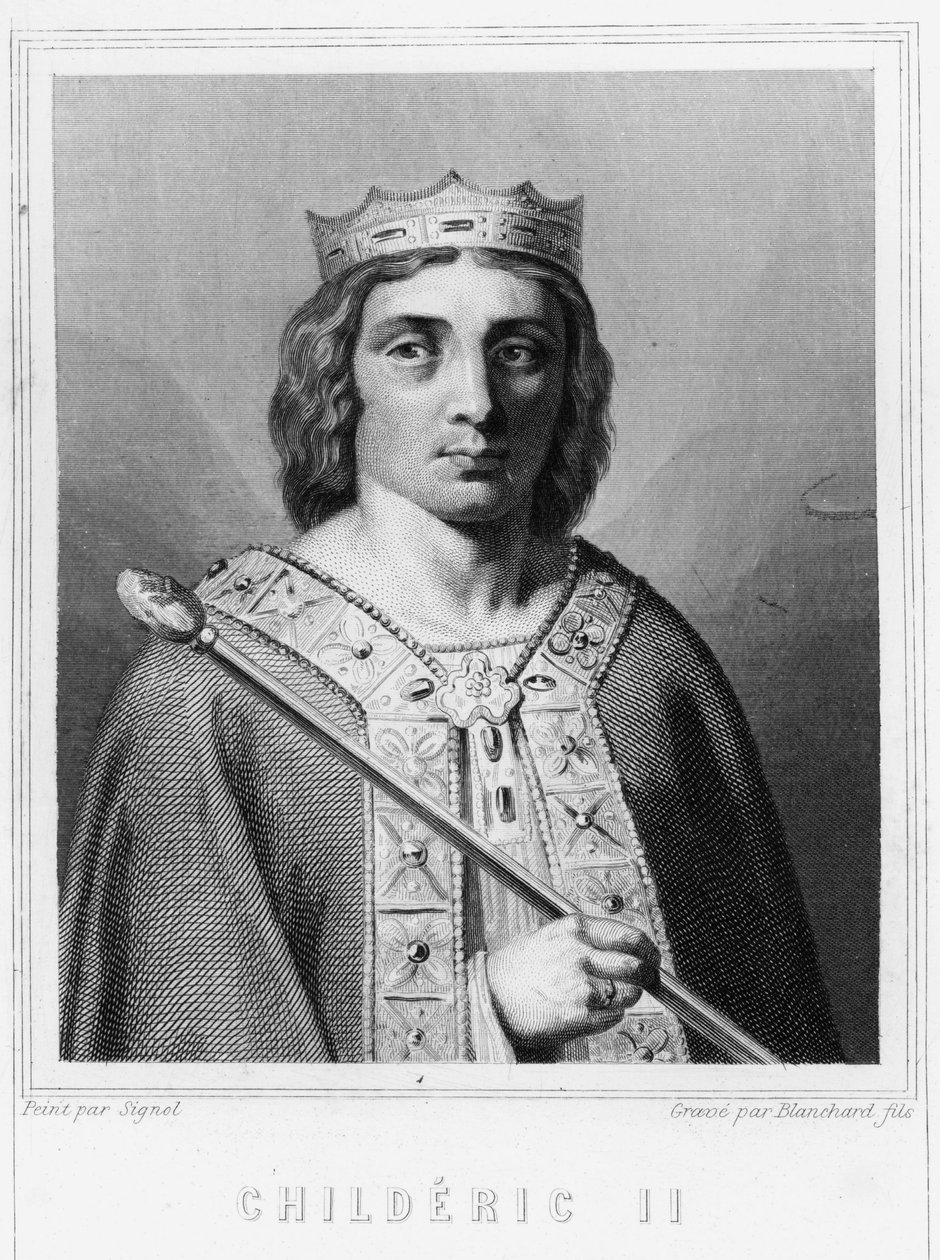 Portrait of Childeric II (v. 653-675), King of Austrasia - in Histoire des Français by Lavallée, engraving, sd by Unknown artist