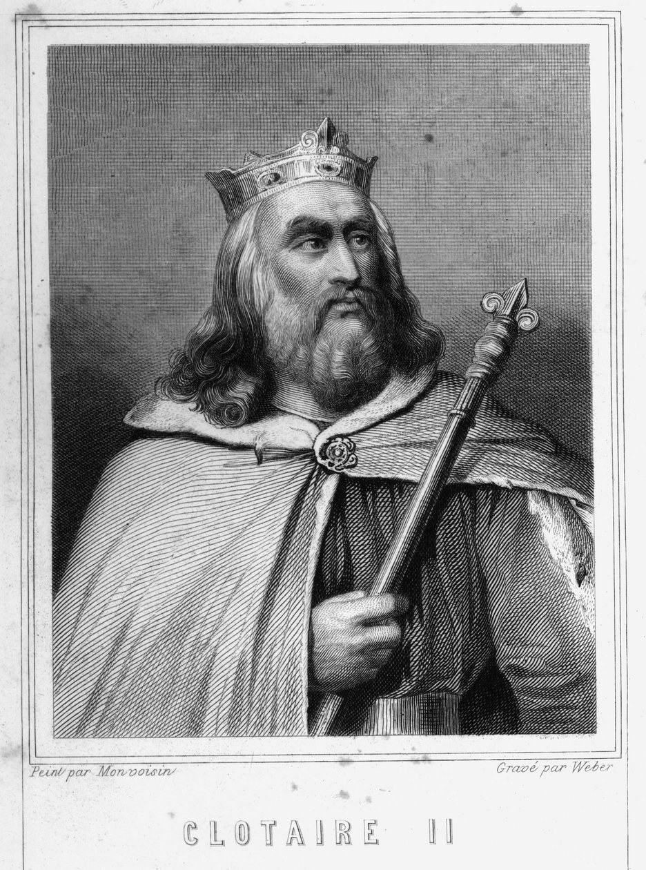Portrait of Clotaire (Clothaire) II (584 - 628), King of Neustria and King of the Francs - in “Histoire des Français” by Lavallée, engraving, sd by Unknown artist
