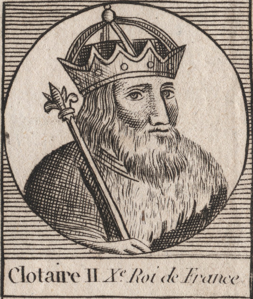 Portrait of Clothaire II (584 - 628), King of Neustria and King of the Franks - Clotaire or Chlotar II (d.629) King of the Franks - engraving from Instruction sur l