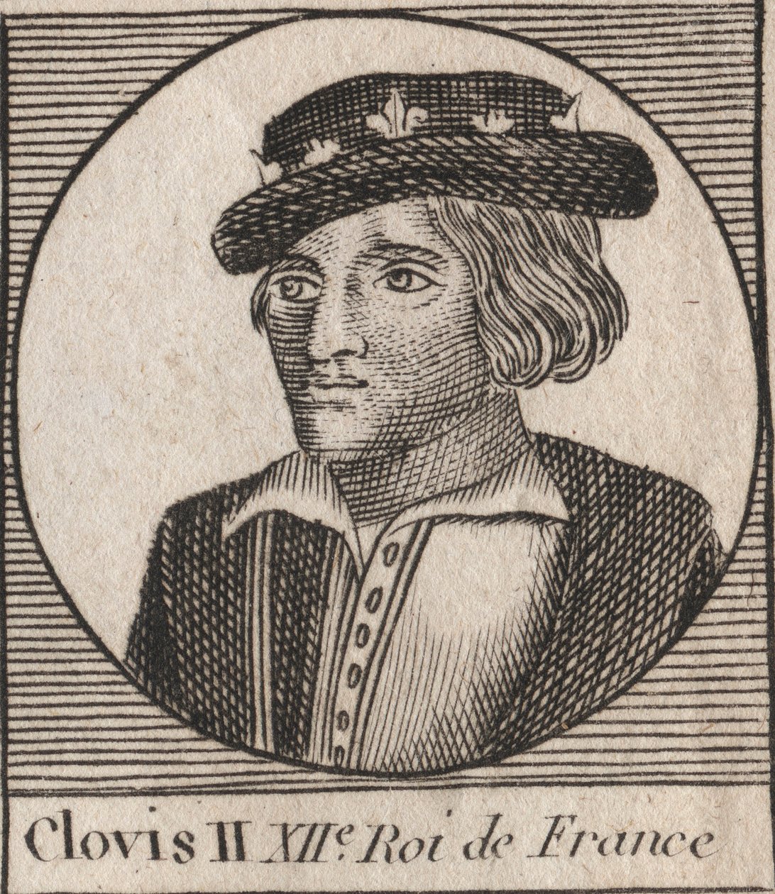 Portrait of Clovis II, King of the Francs - engraving from 