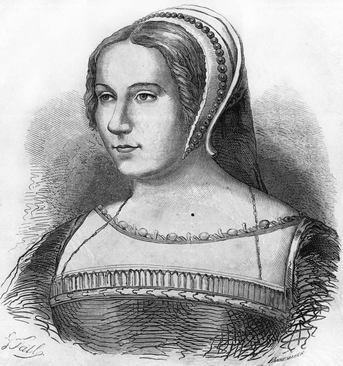 Portrait of Diane de Poitiers (1499-1566), favorite of Henry II. Engraving of the 19th century by Unknown artist
