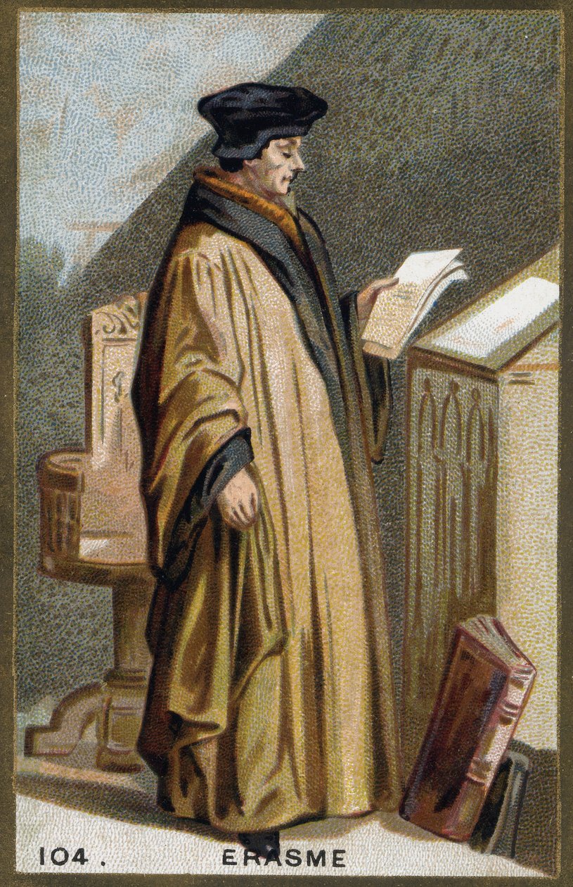 Portrait of Didier Erasme (1469-1536), Dutch humanist. 19th century chromolithography by Unknown artist