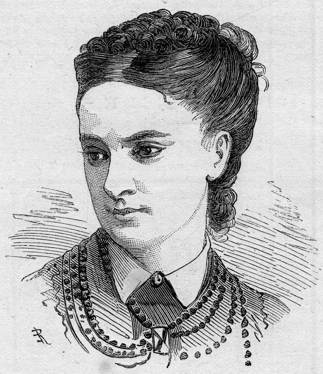 Portrait of Dinah Felix, French comedian, member of the Comedie Francaise from 1862 to 1882. Engraving in Le Monde Illustré n°1168 of August 16 by Unknown artist