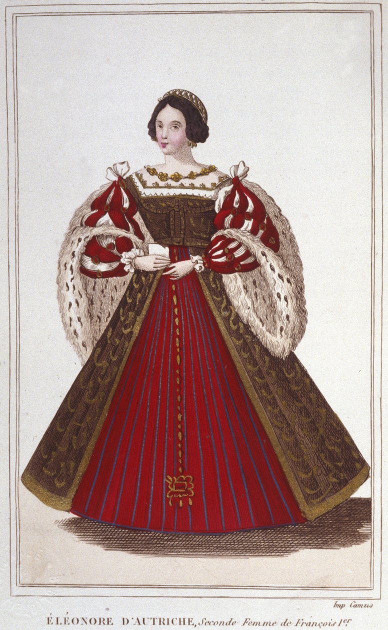 Portrait of Eleonore of Habsburg (or Austria) (1498-1558), Archduchess of Austria, Queen of Portugal then Queen of France, Second Wife of François I (Engraving of 1830) by Unknown artist