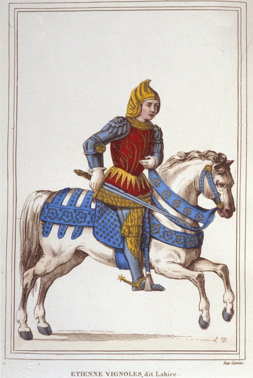 Portrait of Etienne de Vignoles or Vignolles dit La Hire (Lahire), French warman (1390-1443) (engraving of 1830) by Unknown artist
