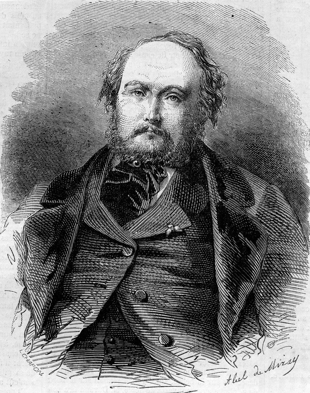 Portrait of Eugene Guinot (1812-1861), French journalist, novelist and playwright (engraving in 
