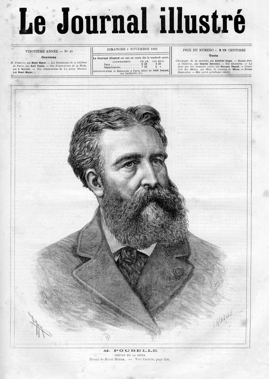 Portrait of Eugene Rene Poubelle (1831-1907), French civil servant and prefect of the Seine - Cover of 