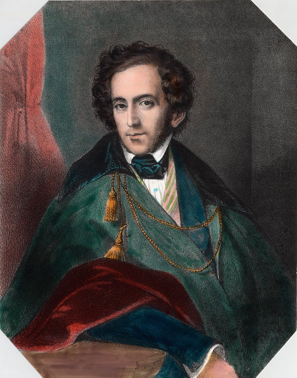 Portrait of Felix Mendelssohn (1809 - 1847), German conductor and composer. Engraving of the 19th century. Private collection. by Unknown artist