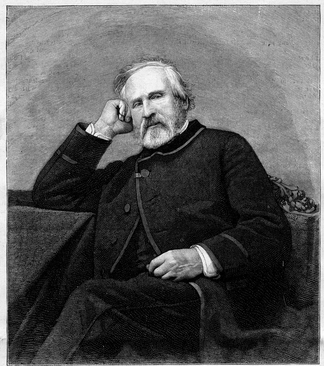 Portrait of Francois Auguste Biard, French painter. Engraving in 